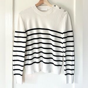 NEW Boss Fataleya Cotton Silk Button Trim Stripe Sweater Black White M‎